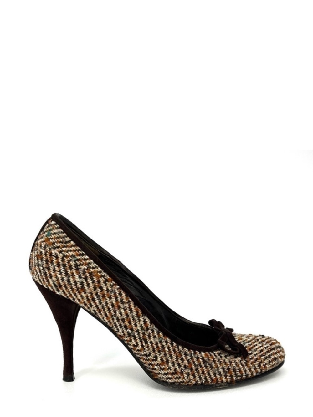 Stuart Weitzman Tweed Pumps Size 6 Heels Suede Brown Cream Orange Blue Bow